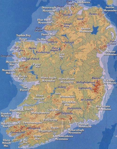 карта горы Ірландыі 
