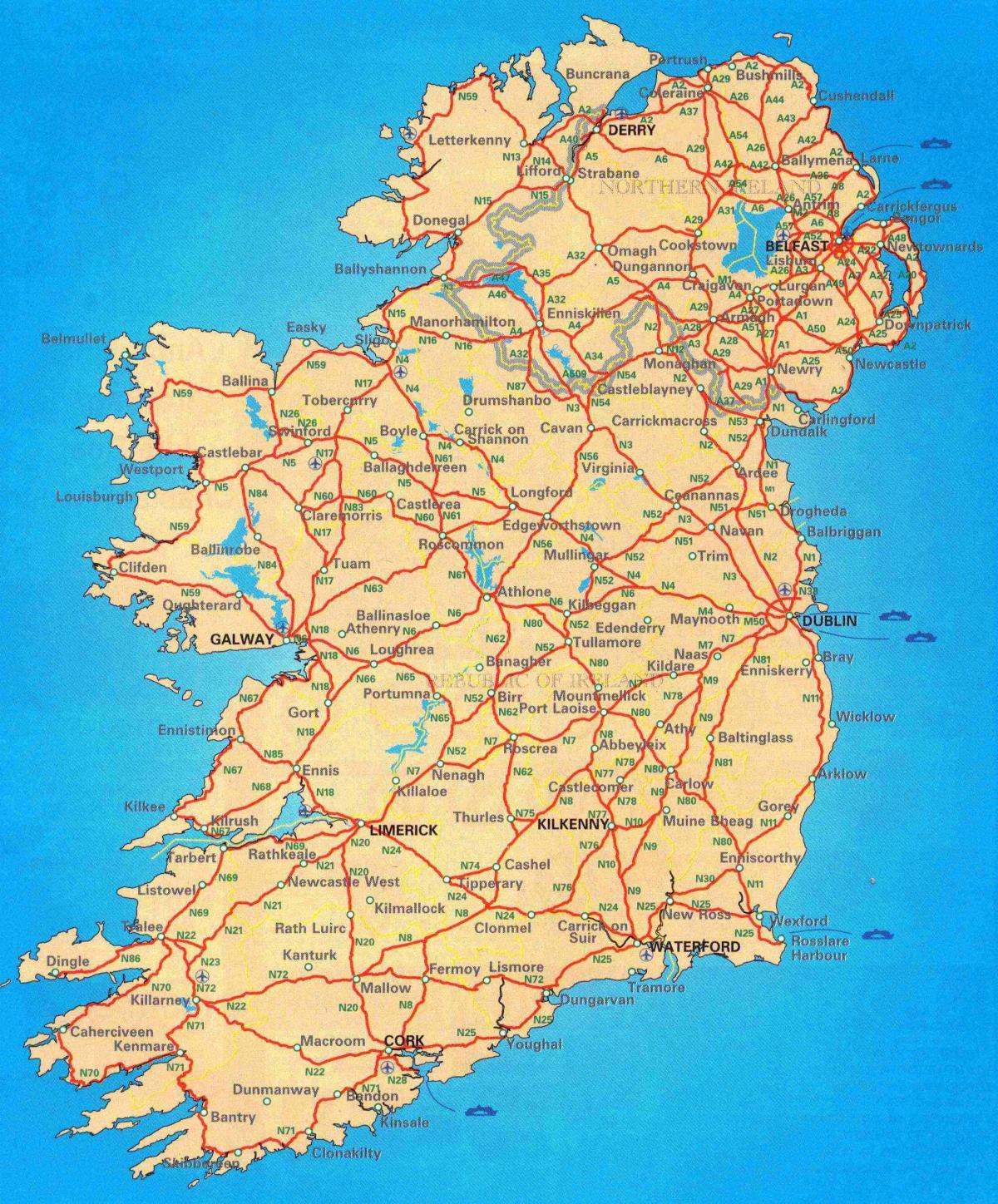 бясплатная Дарожная карта Ірландыі
