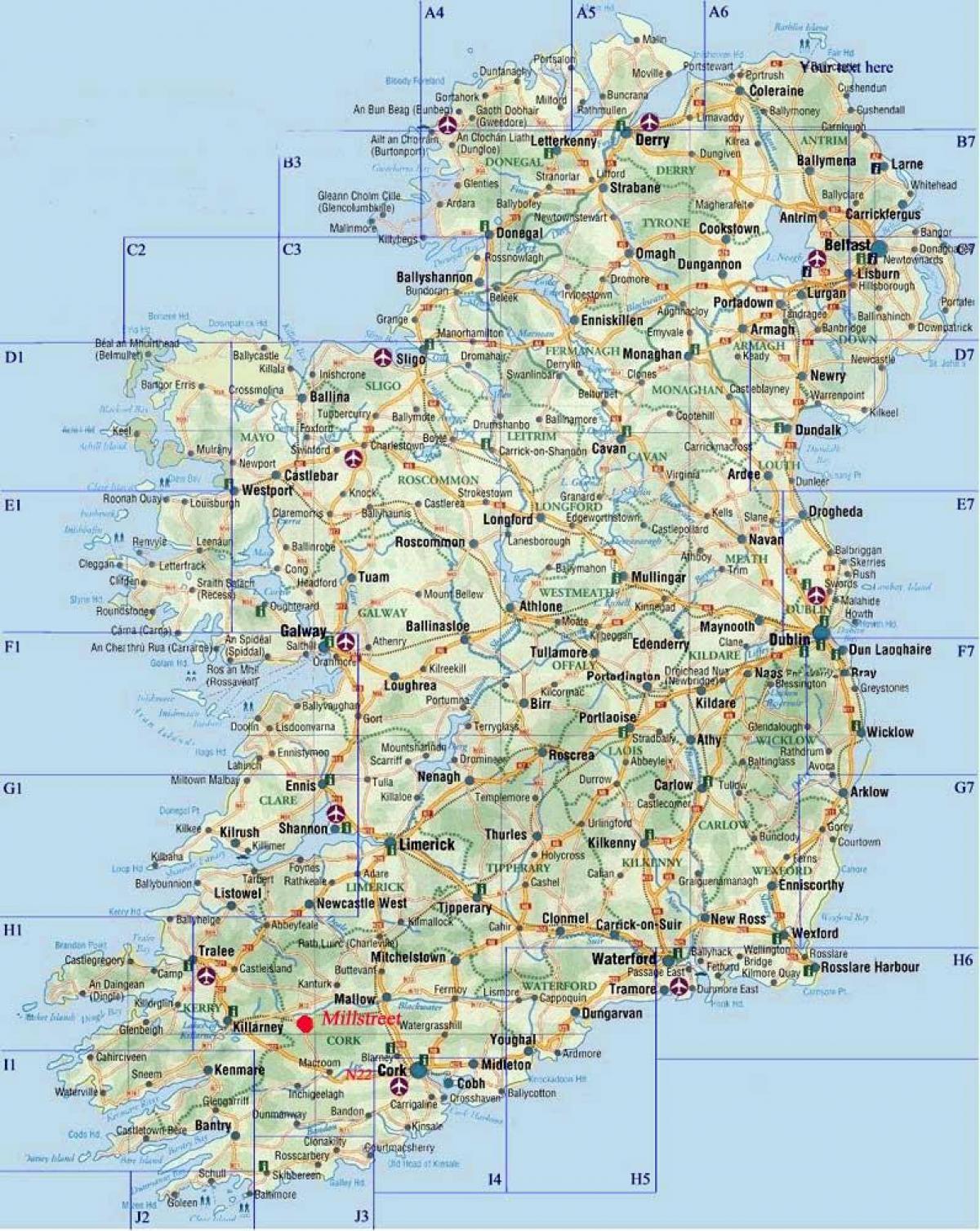 падрабязная аўтамабільная карта Ірландыі
