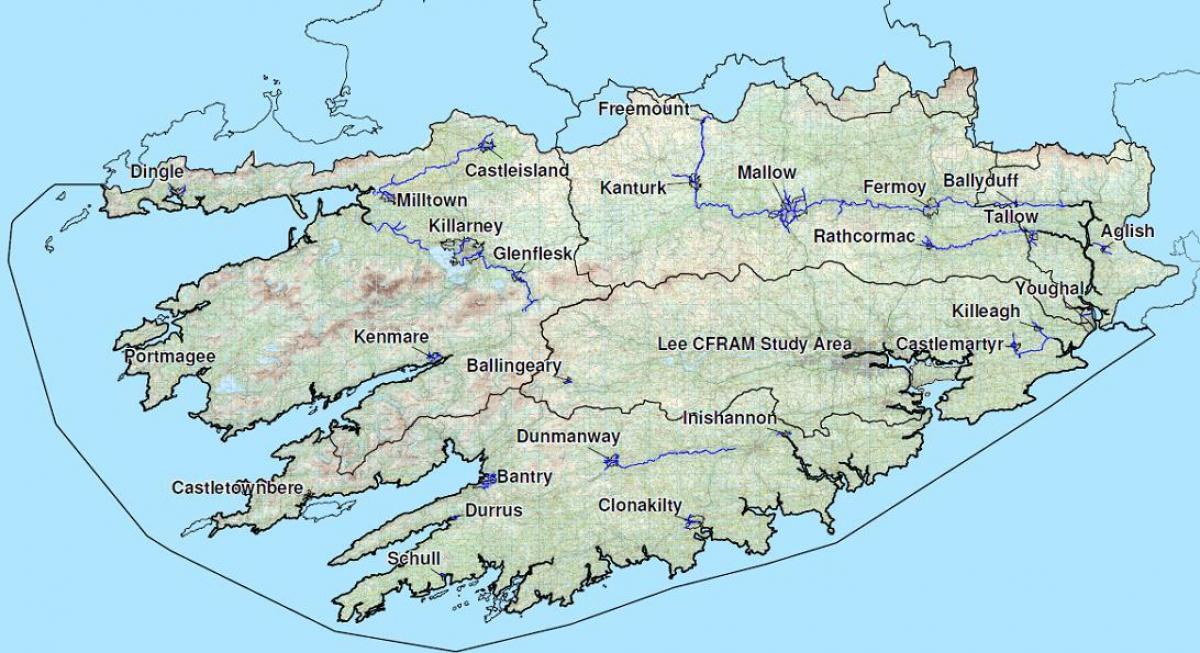 падрабязная карта Заходняй Ірландыі