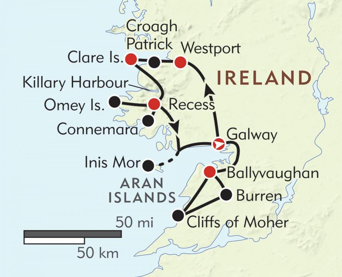 карта заходняга ўзбярэжжа Ірландыі 
