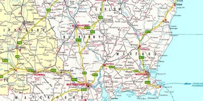 Карта Паўднёва-Усходняй Ірландыі