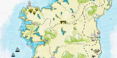 Карта месцаў для наведвання ў Ірландыі