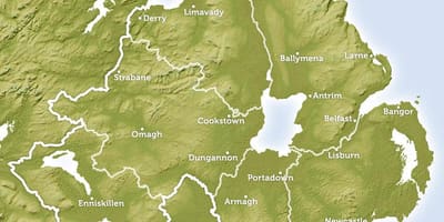 Карта рэгіянальная карта Паўночнай Ірландыі